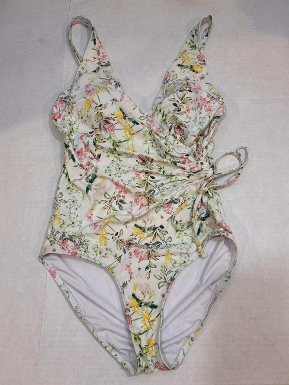 Nip Tuck Swim Floral White Ruched Tie-Side One-Piece Swimsuit